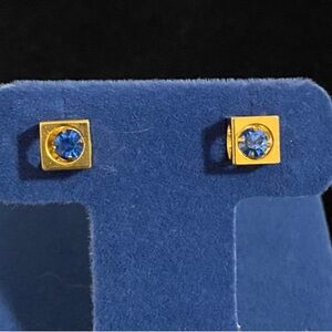 Gold and blue gemstone square earrings